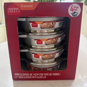 Cocina Criolla Stainless Steel Mini Calderos with Glass Lid - 4 Pack